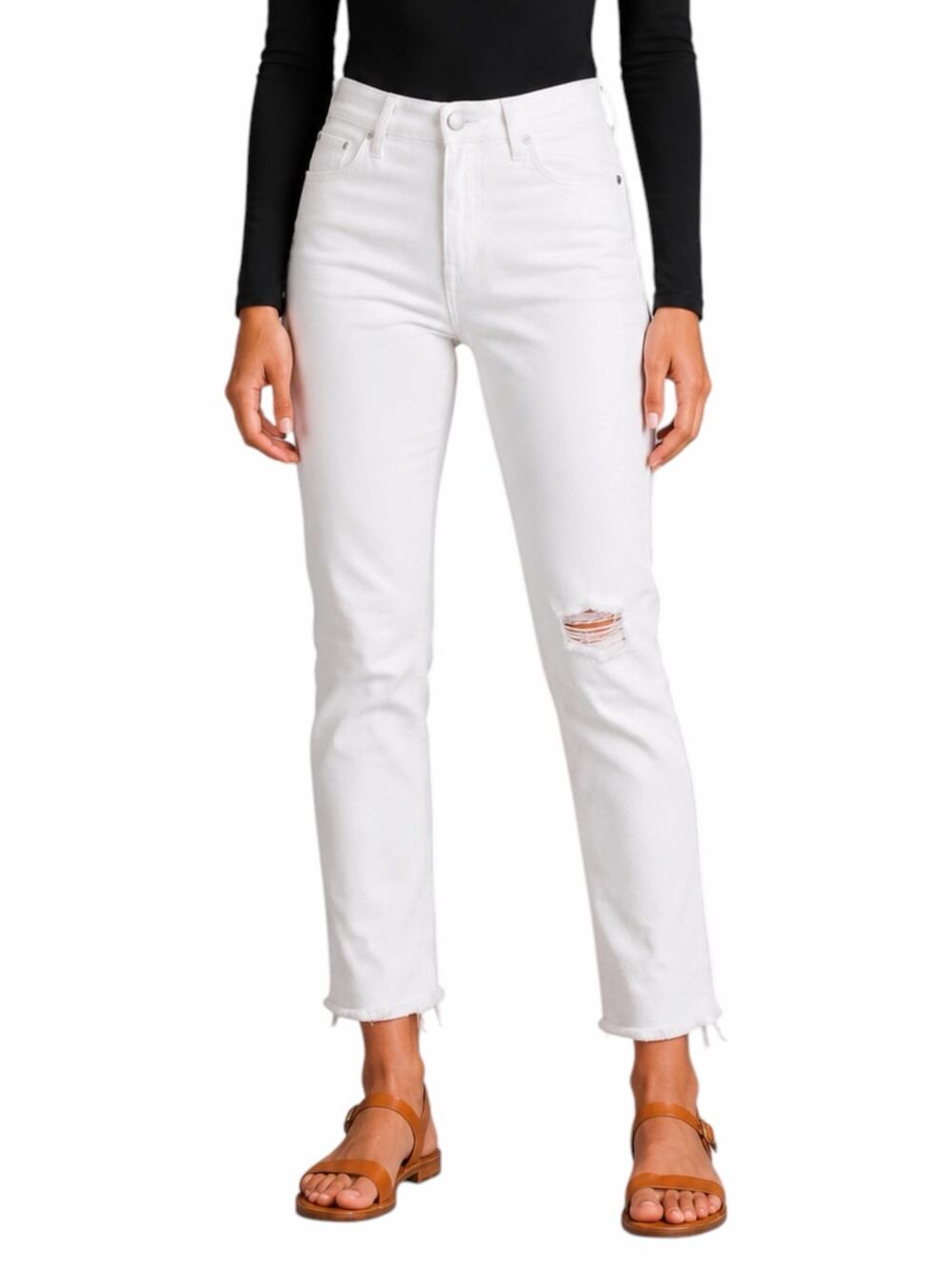 Levi's 724 High Rise Slim Straight Cropped Jeans White Size 26